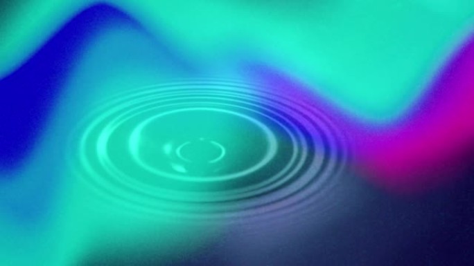 在明亮的绿松石，粉红色和蓝色背景上移动的液滴和波浪的动画