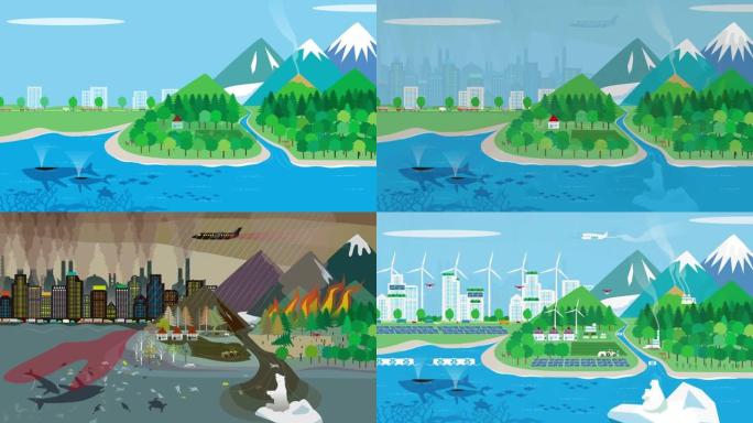 化石能源对环境的破坏和可再生能源对环境的再生的插图视频