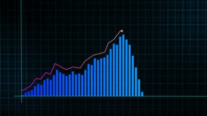 高科技网格背景上以技术风格制作的数字收入增长图的增长线图