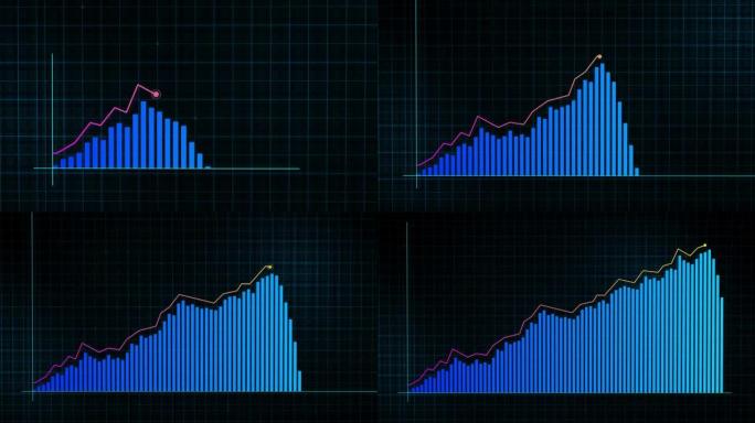 高科技网格背景上以技术风格制作的数字收入增长图的增长线图