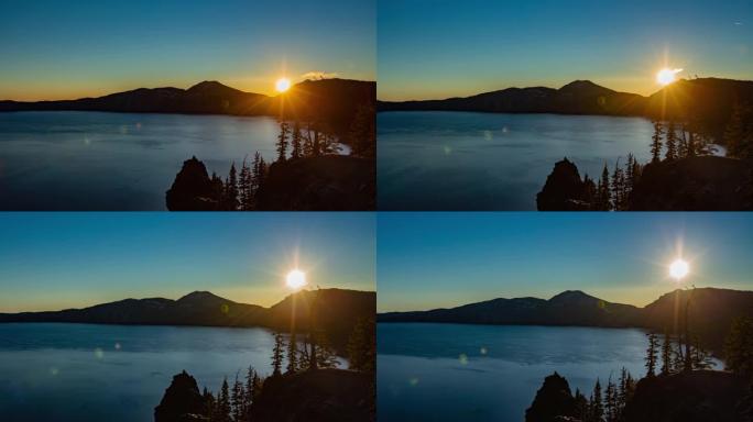 时间流逝-火山口湖山脉上的日出