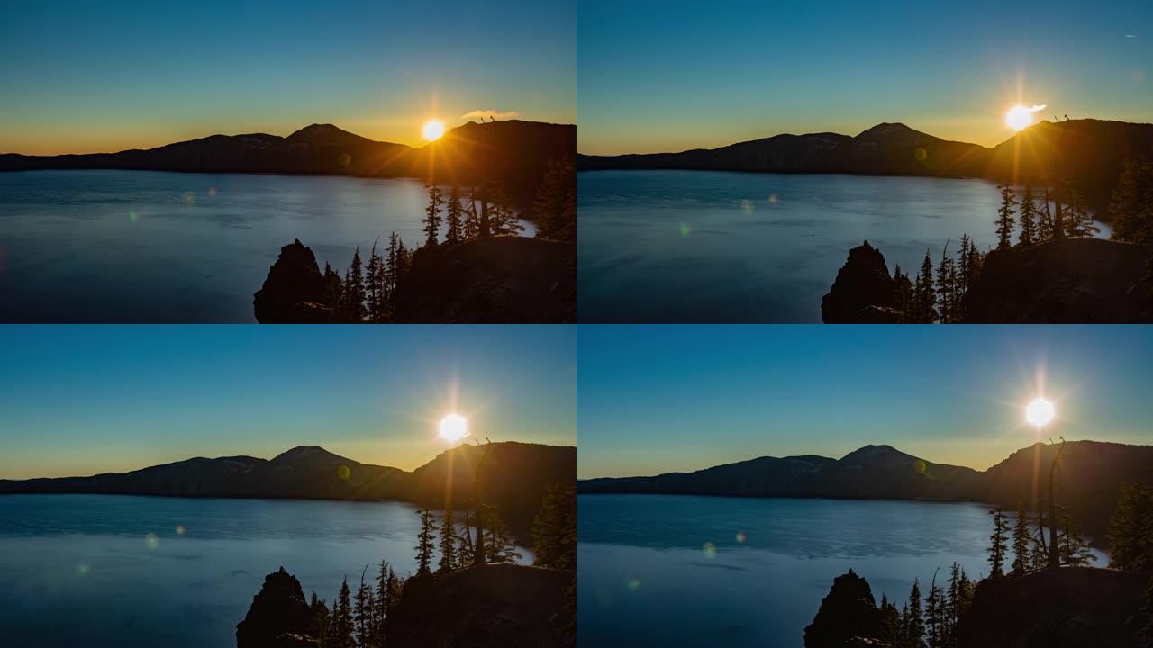 时间流逝-火山口湖山脉上的日出