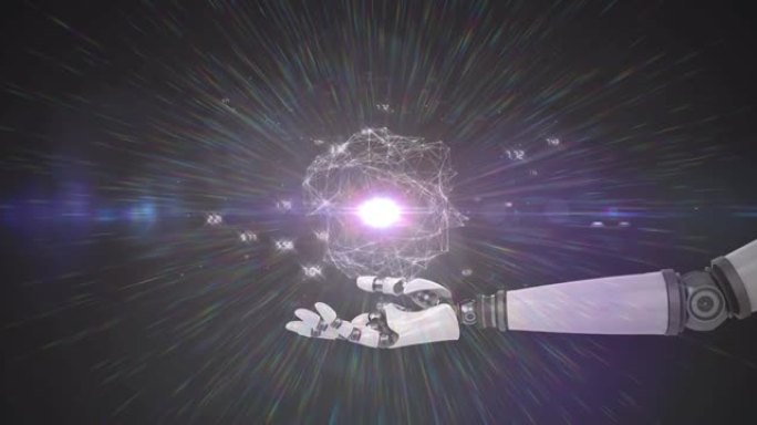 机器人手臂上的网络处理数据的动画，背景为棱柱形光