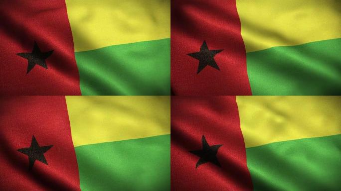 几内亚比绍国旗动画库存视频-几内亚比绍国旗在循环和纹理3d渲染背景-高度详细的织物图案和可循环-几内