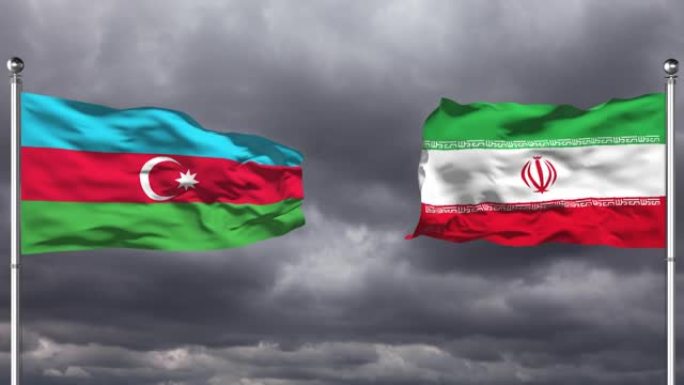 阿塞拜疆和伊朗互相挥舞旗帜，可循环。