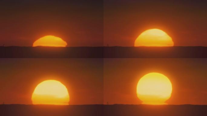 非洲日落时间流逝，有大太阳和无云的天空电影4k镜头。
