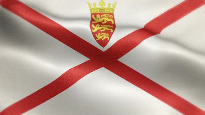 泽西岛国旗动画素材视频-贝利威克的泽西旗在循环和纹理3d渲染背景-高度详细的织物图案和可循环-贝利威