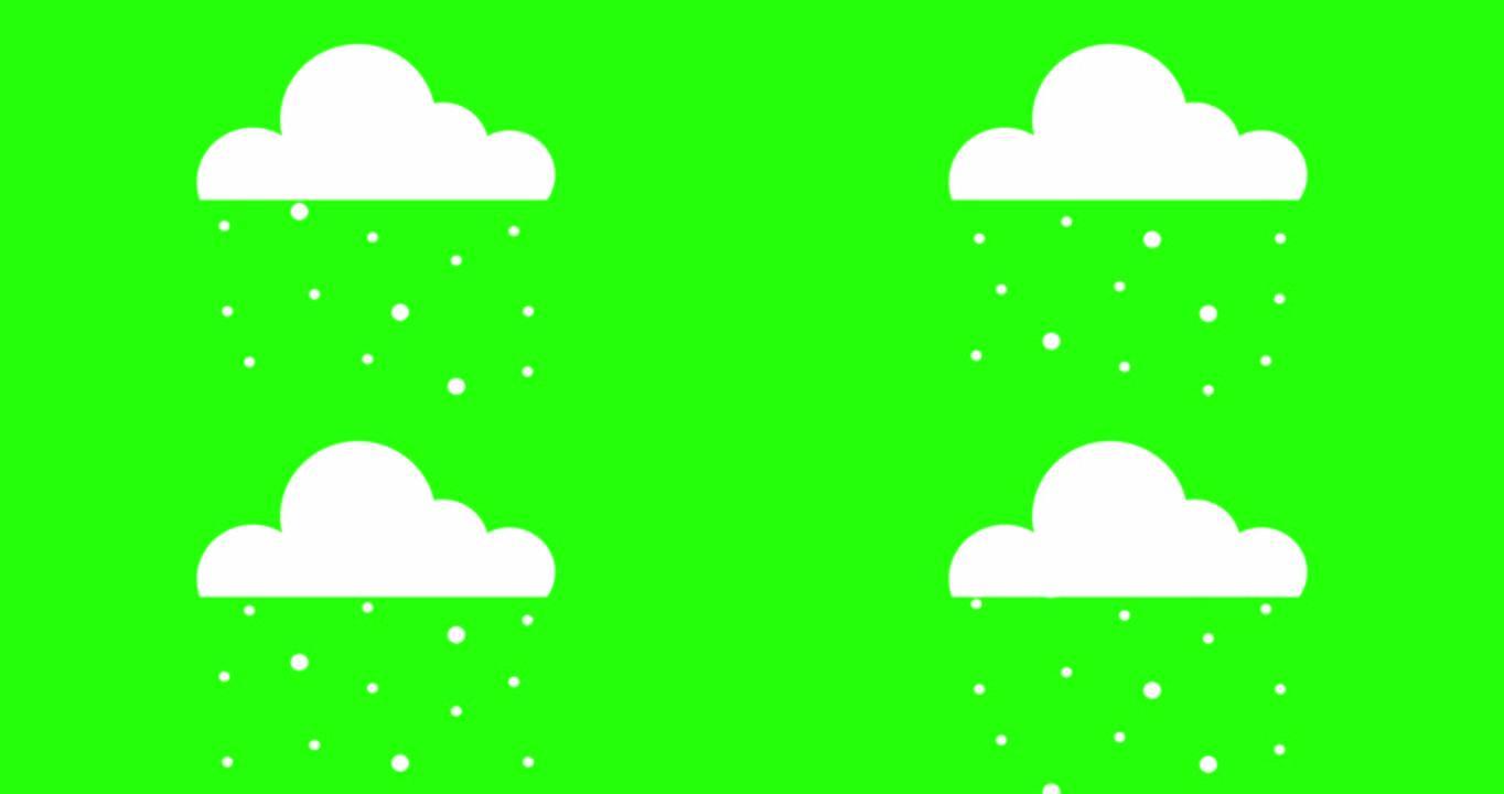 从云中落下的雪。动画。降雪。圣诞节和新年的雪花。无缝框架。绿屏。4K