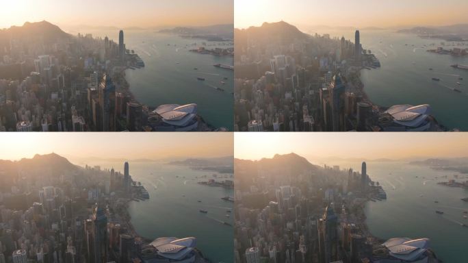 4K正版-航拍香港半岛黄昏日落景观02