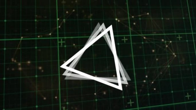 三角形在带有发光点的连接网络上旋转的动画