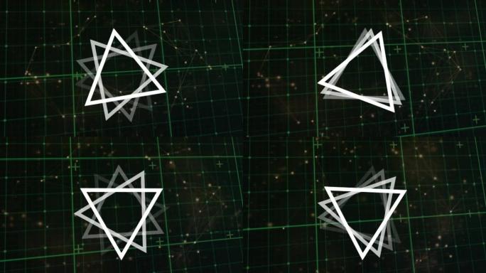 三角形在带有发光点的连接网络上旋转的动画