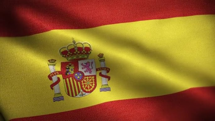 西班牙国旗动画库存视频-西班牙国旗在循环和纹理3d渲染背景-高度详细的织物图案和可循环的西班牙国旗王