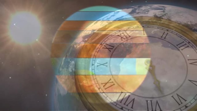 彩色行星地球，太阳系和太空的动画在时钟滴答作响
