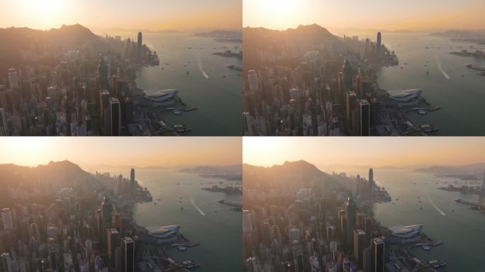 4K正版-航拍香港半岛黄昏日落景观05