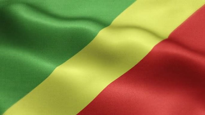 刚果国旗动画股票视频-刚果国旗在循环和纹理3d渲染的背景-高度详细的织物图案和可循环-刚果共和国国旗