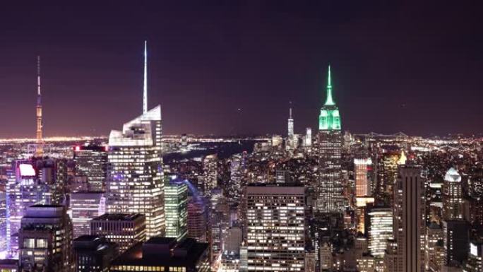 夜灯上的鸟景曼哈顿4k延时从纽约