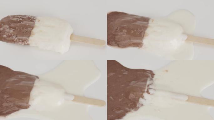 冰淇淋巧克力棒融化。