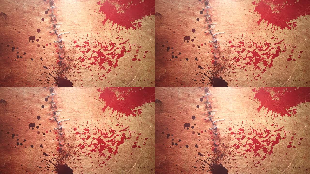 皮肤纹理上的红色血液和斑点