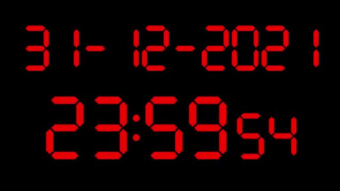 时钟倒计时十秒，直到新年2022，数字电子段显示，红色在黑色