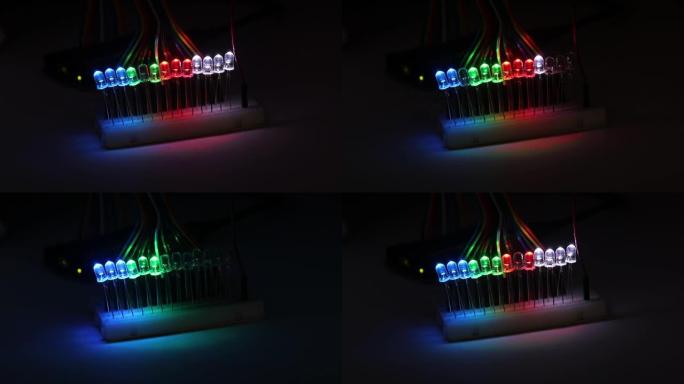 一组显示不同颜色图案的发光二极管。装饰用发光二极管