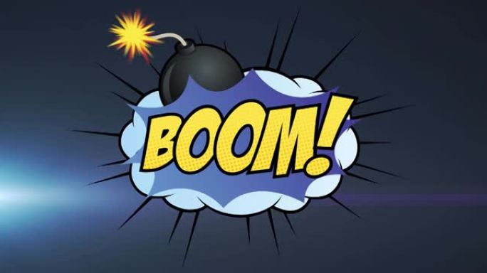 黑色背景上光迹上的boom文本动画
