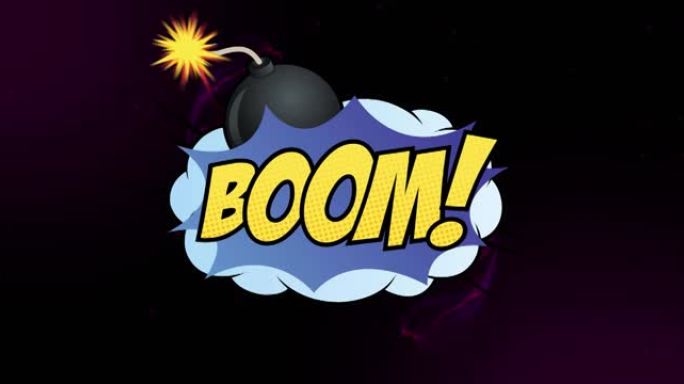 黑色背景上霓虹灯形状上的boom文本动画