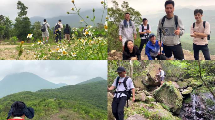 年轻男女团建户外运动徒步旅行亲近大自然