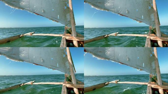 4k木制基本旧船，帆布帆满洞，在印度洋航行