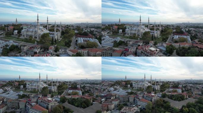 苏莱曼耶清真寺和地铁桥无人机视频土耳其伊斯坦布尔