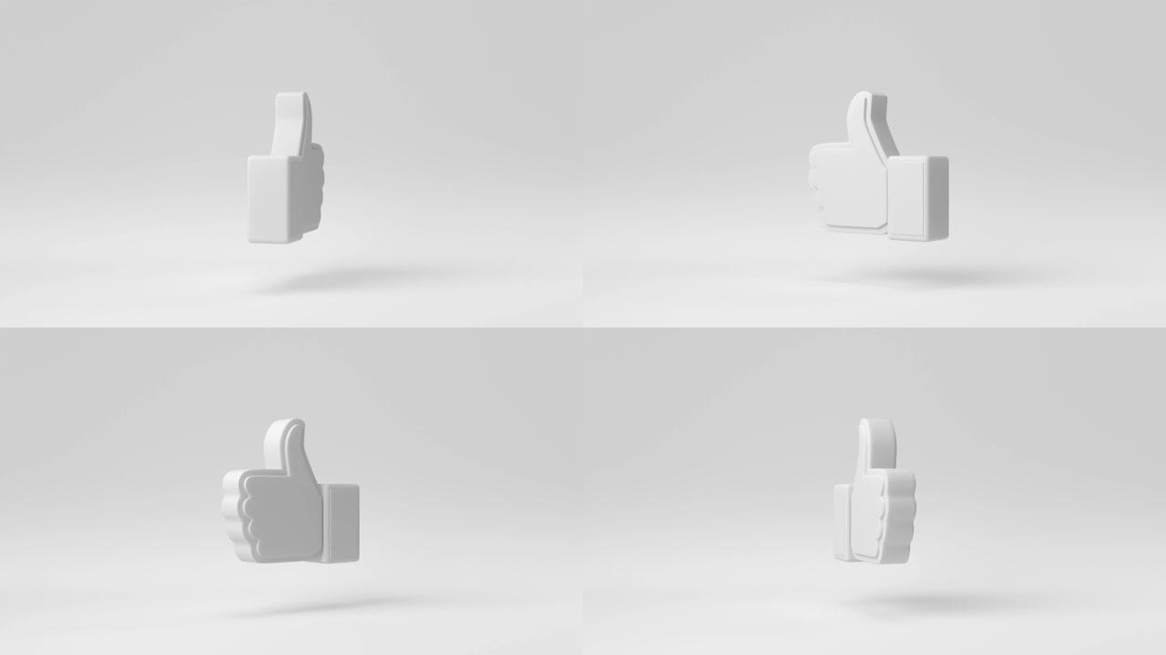 创造性的最小论文创意。白色背景的概念白色手拇指向上手势。喜欢和客户关系3d渲染，3d插图。