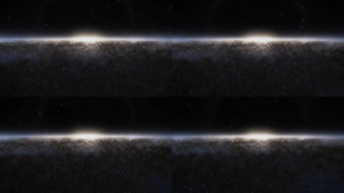 宇宙飞船以光速飞过太空中的一个星系。银河系或仙女座星系中的数十亿颗恒星。高度详细的4k空间电影动画