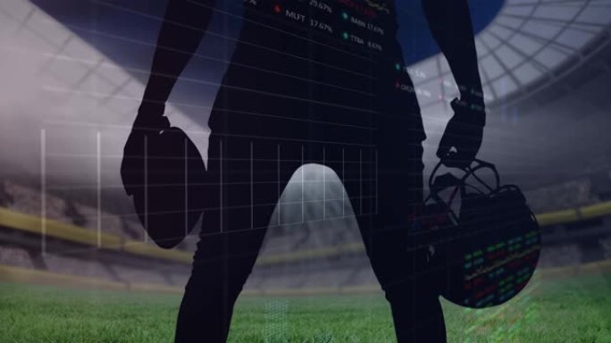 体育馆美式足球运动员中段的图形动画和数据处理