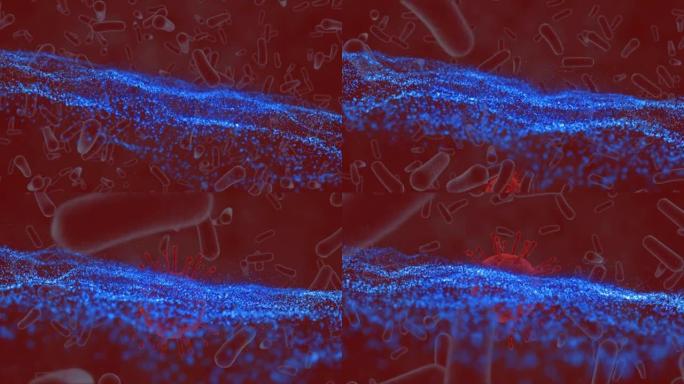 蓝波在黑暗背景上移动细胞的动画