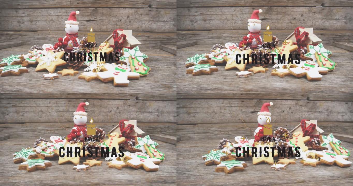 圣诞节饼干上的圣诞快乐文字动画