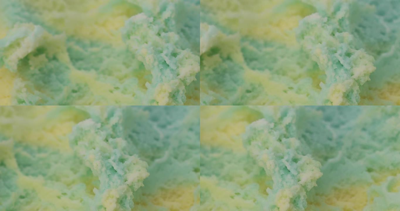 移动相机，特写，彩虹冰淇淋的细节。