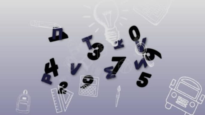 在灰色背景上更改黑色数字和字母以及移动学校项目的动画