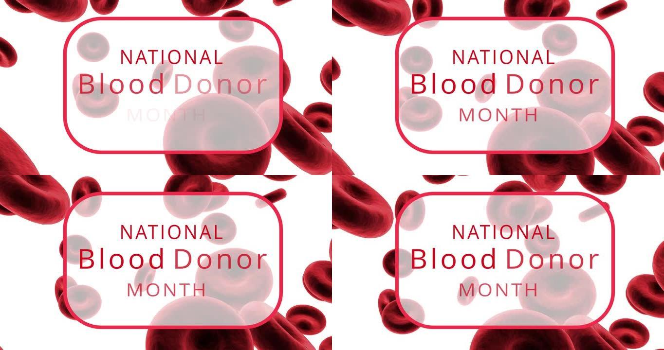 动画国家献血者月文字越过红血球在白色的背景