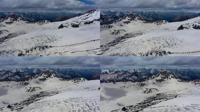 雪高加索山脉的鸟瞰图