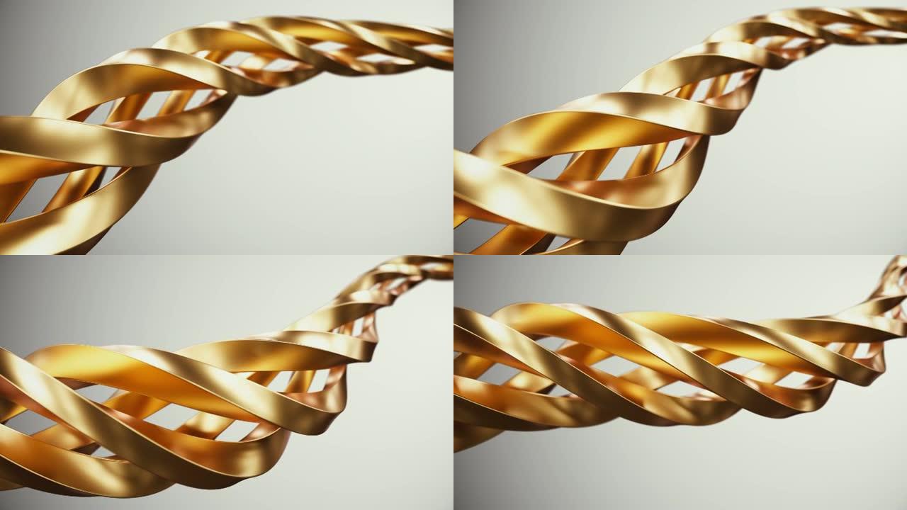 3D金色抽象环摇动链