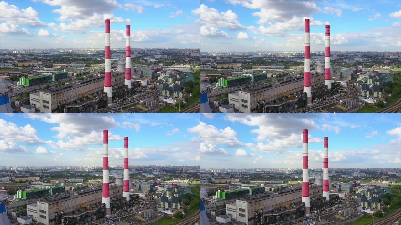 俄罗斯夏季晴天莫斯科工业工厂城市景观空中全景4k