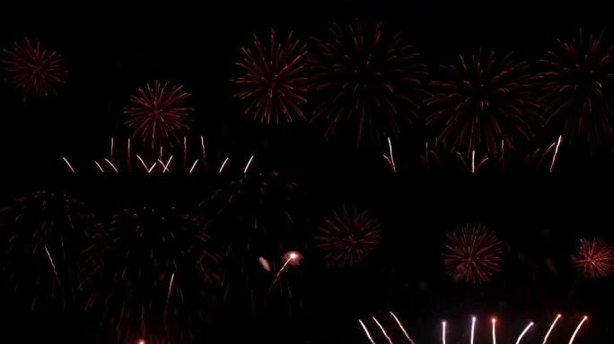 无缝循环真实烟花表演庆祝，彩色新年烟花4K