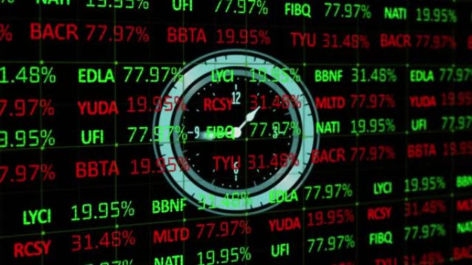 黑色背景上霓虹灯数字时钟滴答作响的股票市场数据处理
