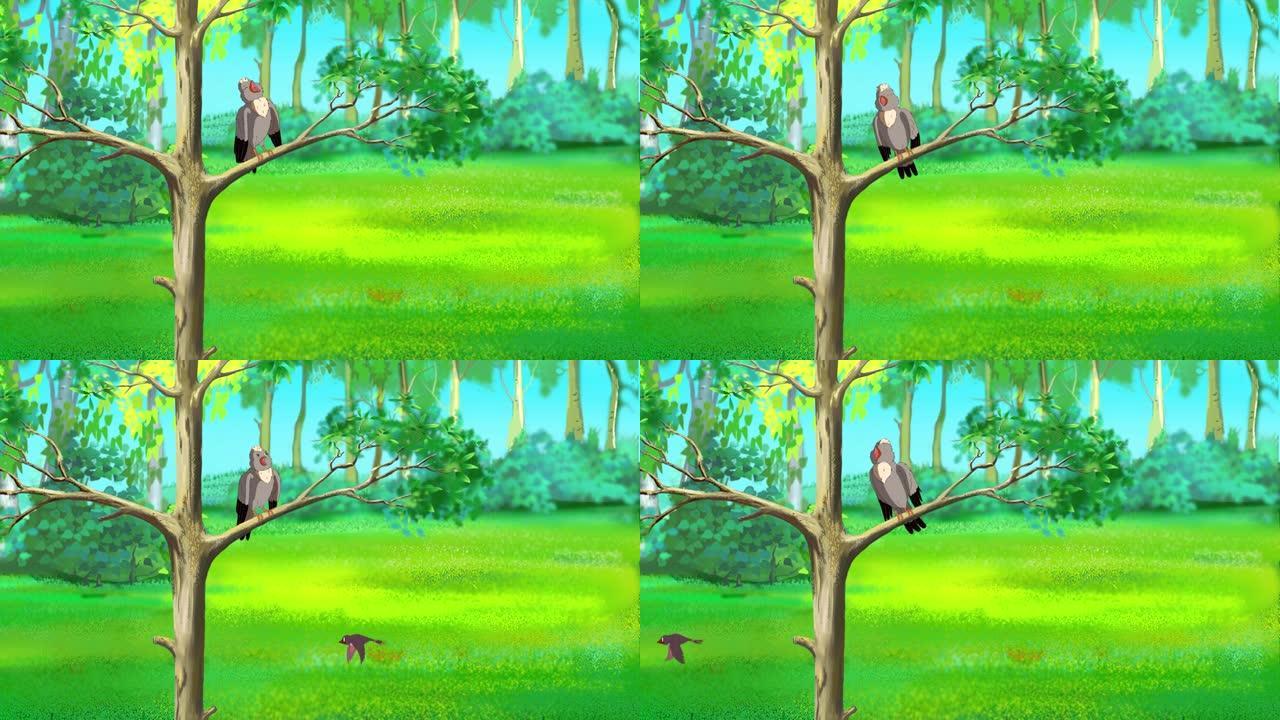 百灵鸟坐在树上唱歌