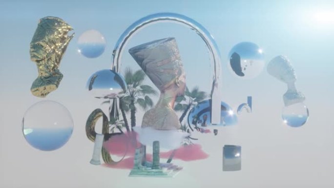 雕像环形奈芙蒂蒂埃及法老女王波普艺术风格背景3d渲染