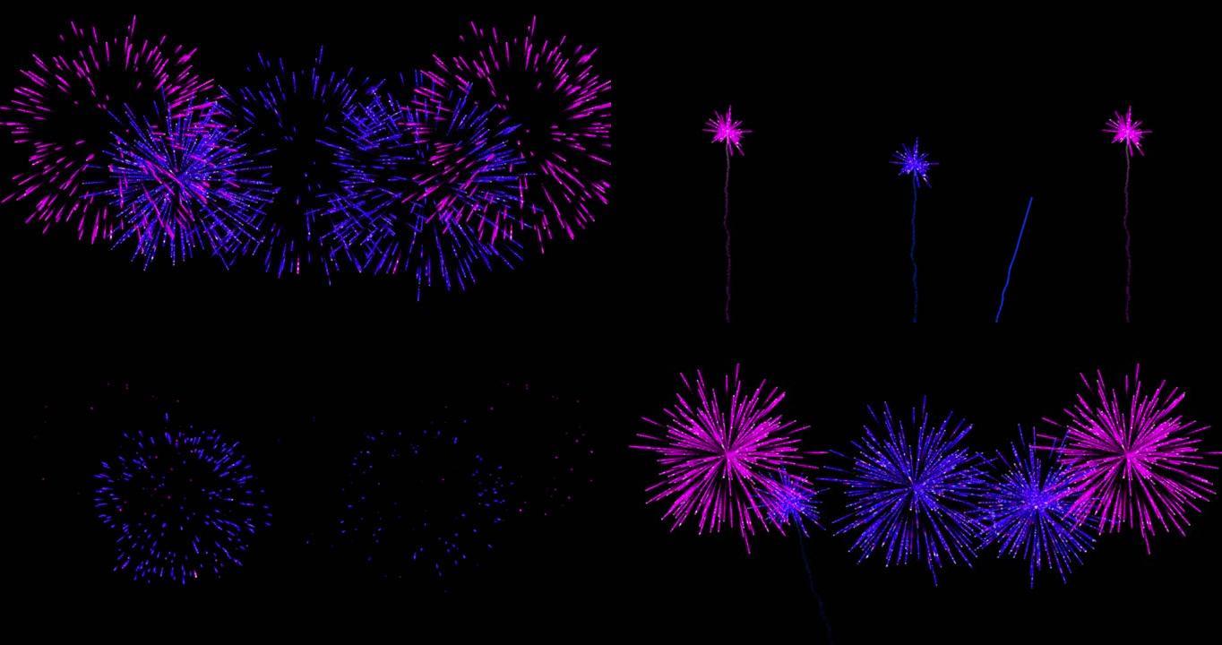 粉紫色圣诞新年烟火在夜空爆炸动画