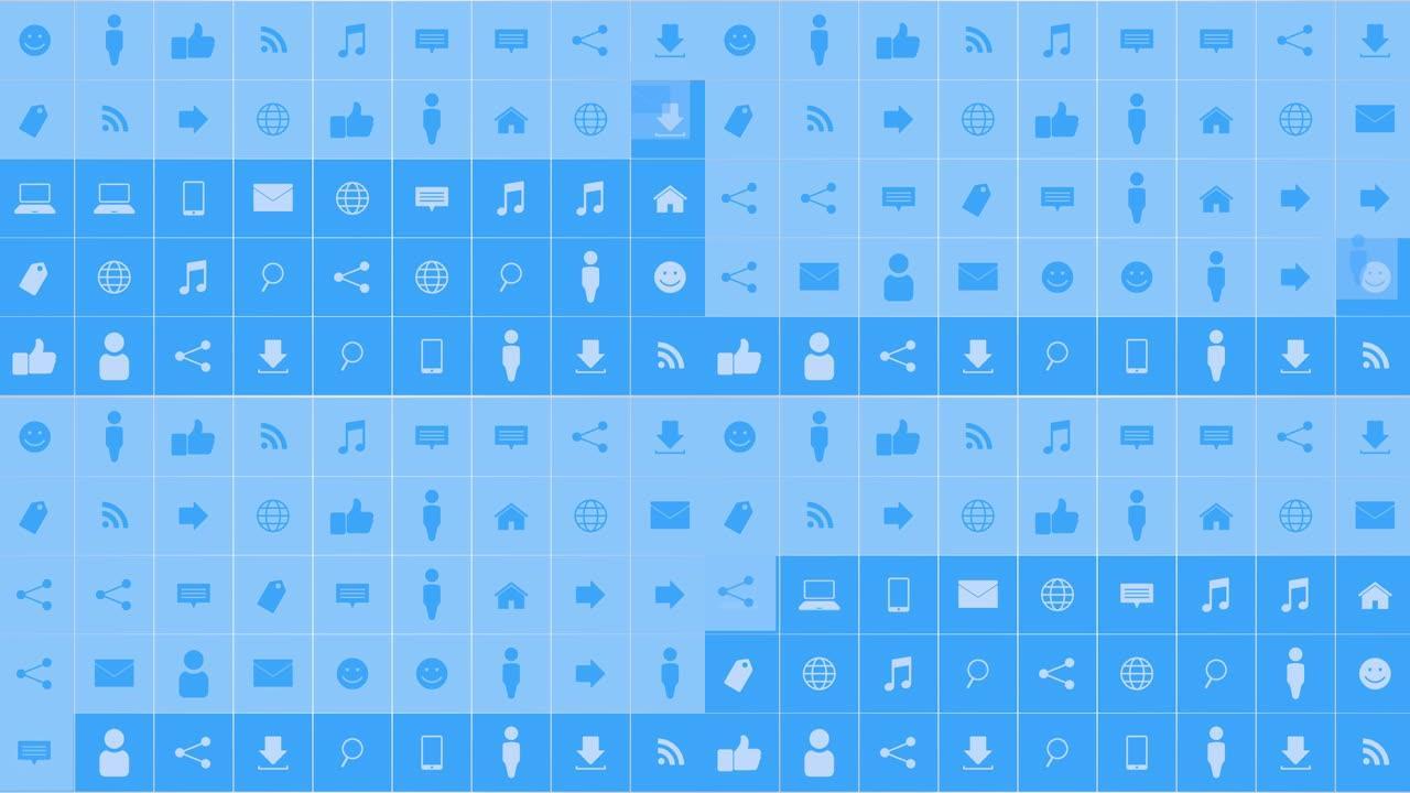 蓝色背景上的社交网络图标