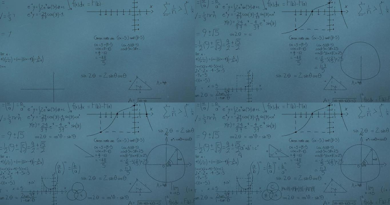 蓝色背景上的数学方程动画