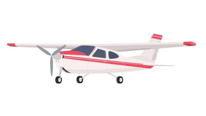 轻型飞机。带螺旋桨的飞机动画。卡通