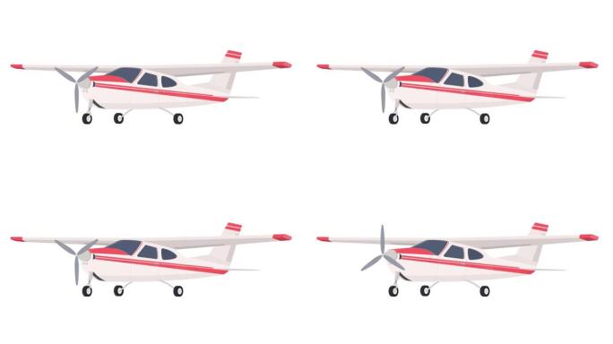 轻型飞机。带螺旋桨的飞机动画。卡通