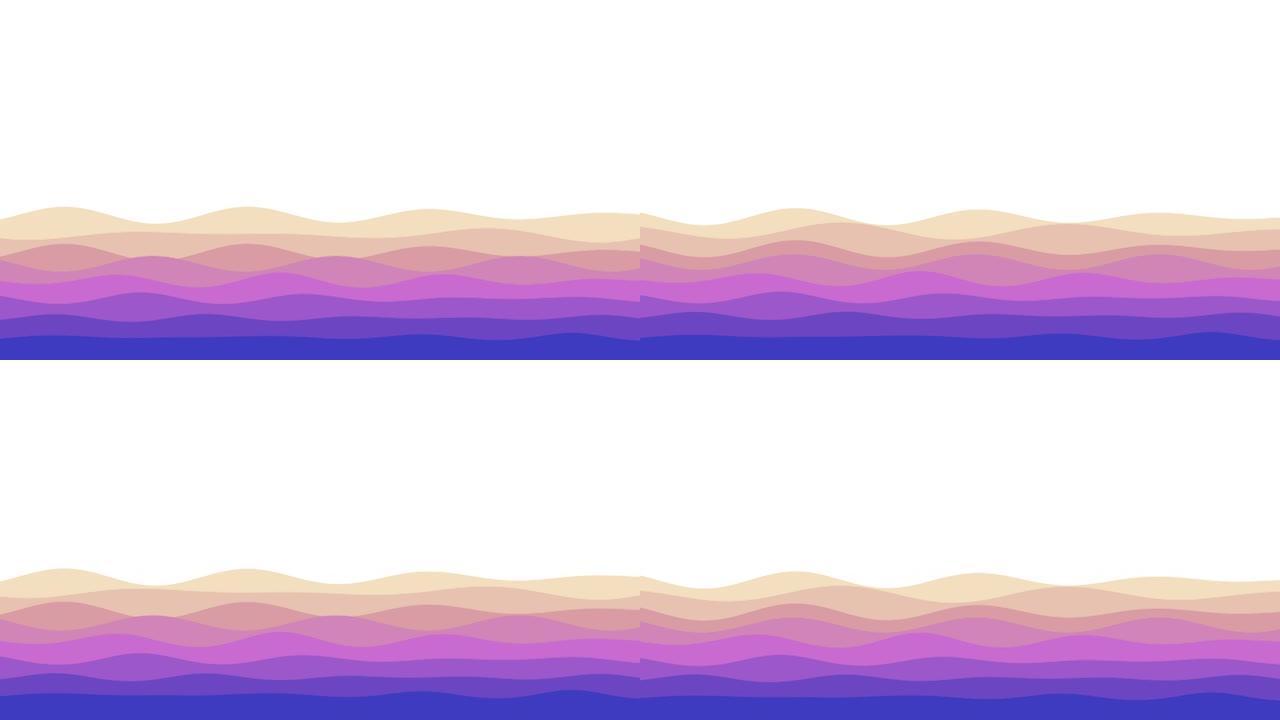 紫色的海浪，平滑渐变的彩色慢动作。孤立白色背景上的柔和波浪为美丽的概念设计构图